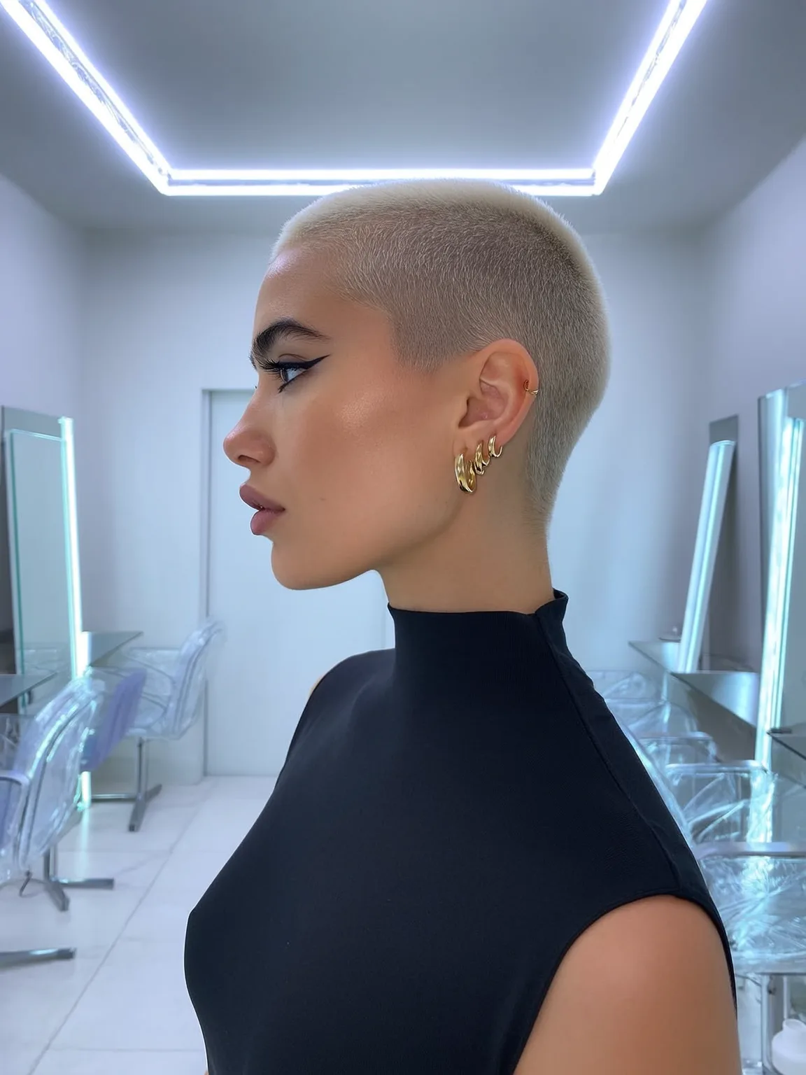 Platinum Blonde Buzz Cut with Straight Texture
